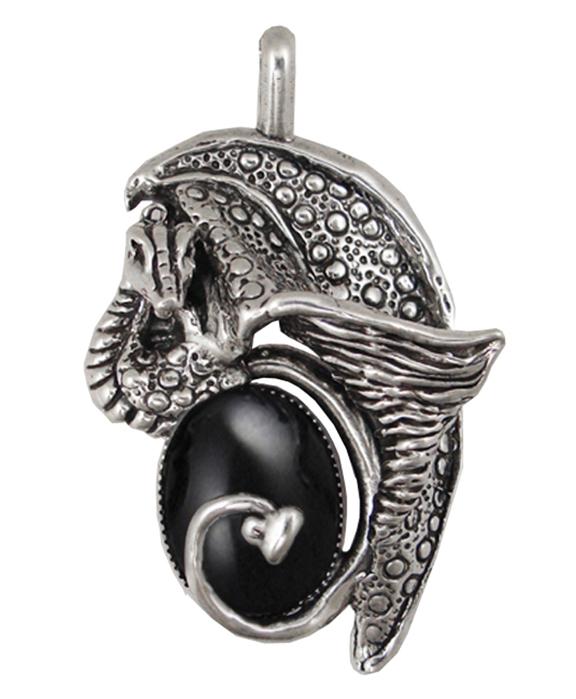 Sterling Silver Dragon Queen Pendant With Black Onyx